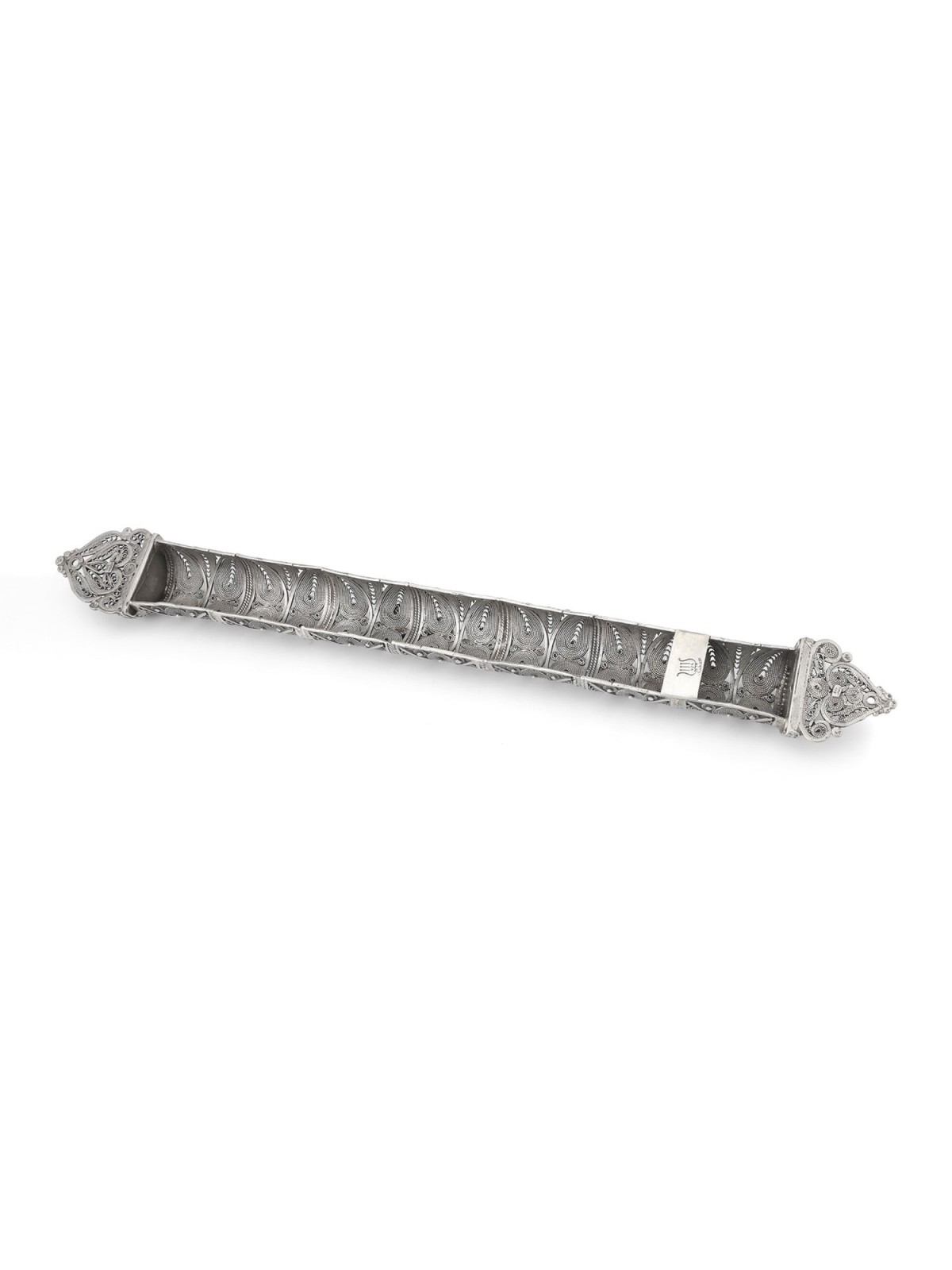 Shoham Yemenite Art Handcrafted Long Sterling Silver Mezuzah Case with